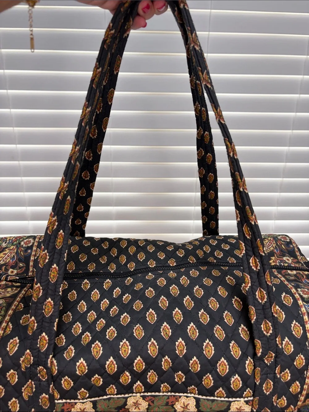 MaggiB Black XL Quilted Travel Duffel Bag with Matching Cosmetic Case
